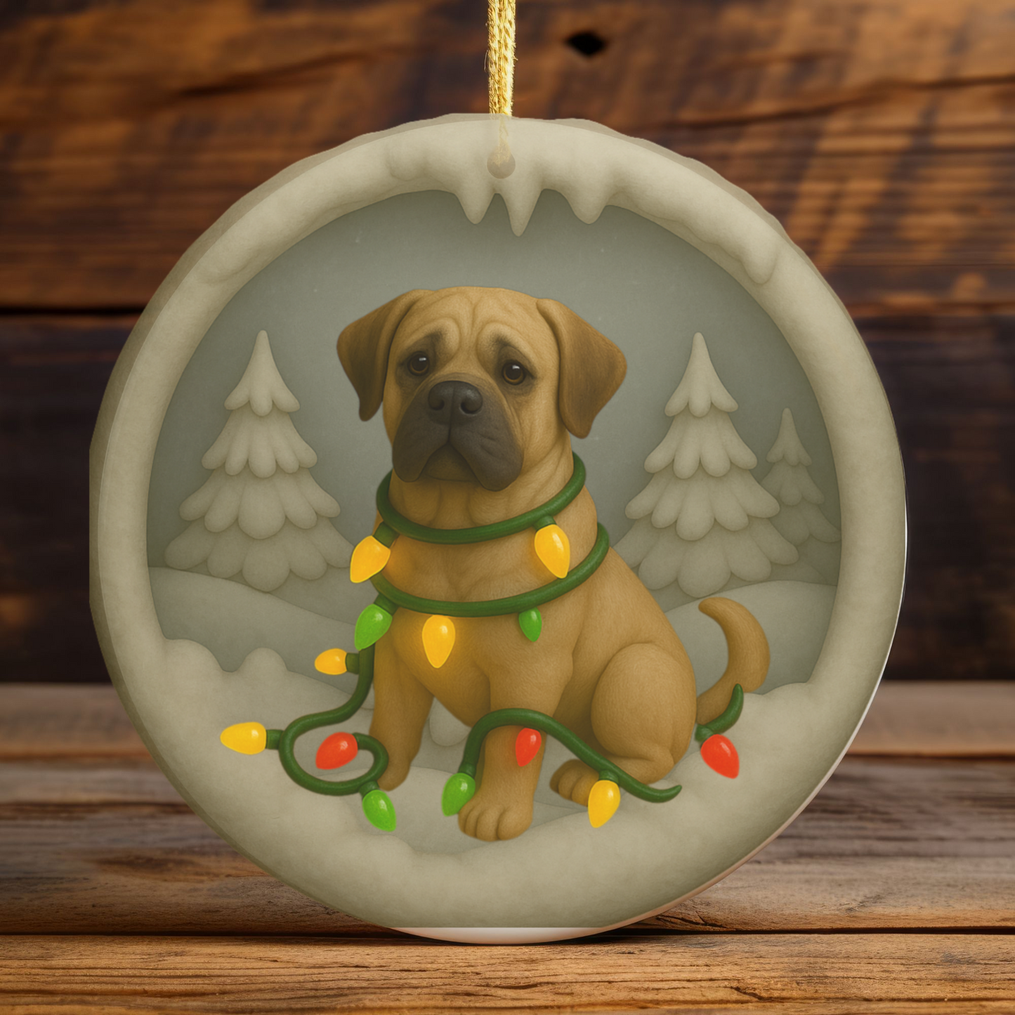 Personalized Mastiff Christmas Ornament, 3D Clay-Style Dog Keepsake with Lights