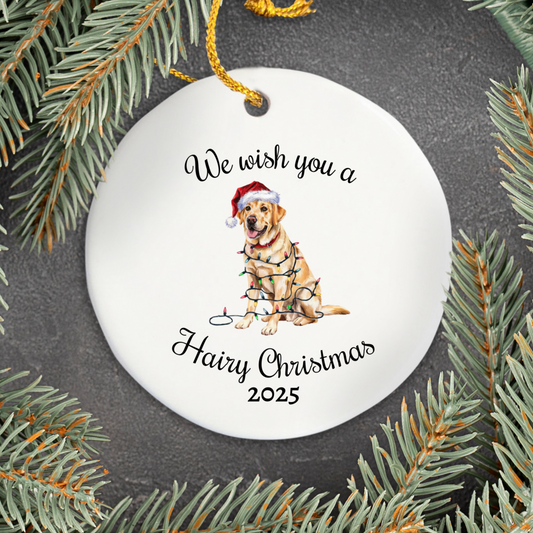 Christmas Yellow Labrador Ornament, Christmas Lights Dog Keepsake
