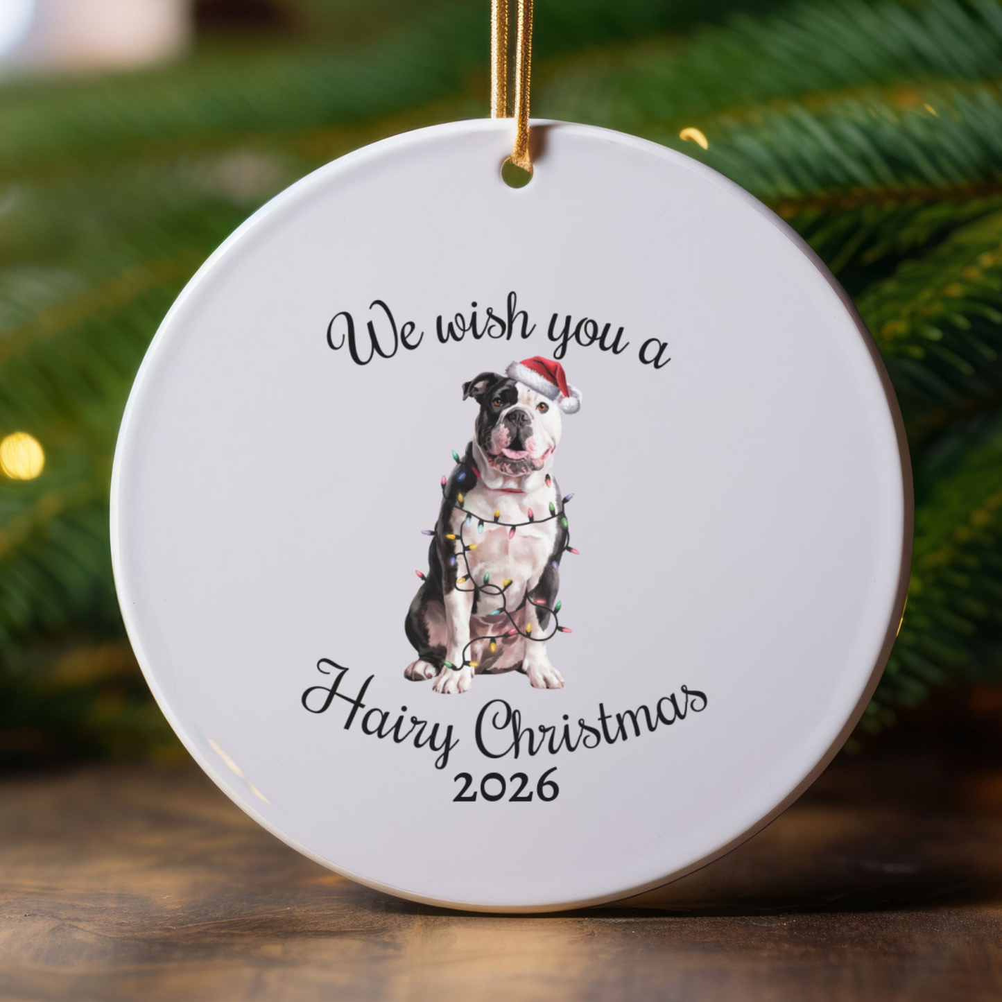 Christmas American Bulldog Ornament, Christmas Lights Dog Keepsake, Christmas Dog, American Bulldog Mom, Gift For Dog Lover