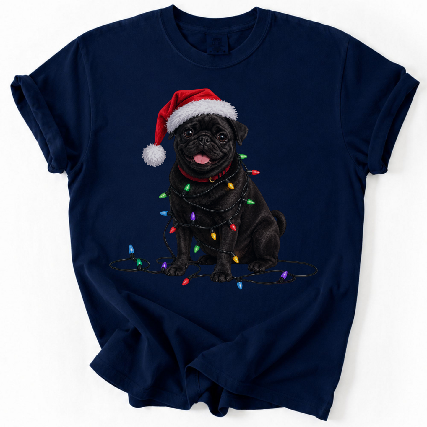 Christmas Black Pug Shirt, Christmas Lights Dog Tee, Christmas Dog Tee, Pug Mom Tshirt, Gift for Dog Lover, Pug