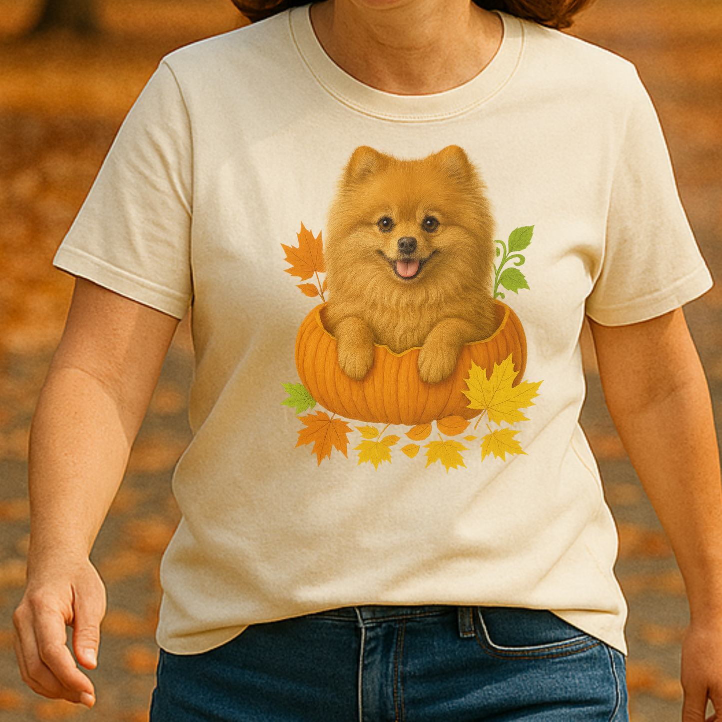 Pomeranian in Pumpkin Fall Shirt, Cute Autumn Dog Tee for Pomeranian Lovers