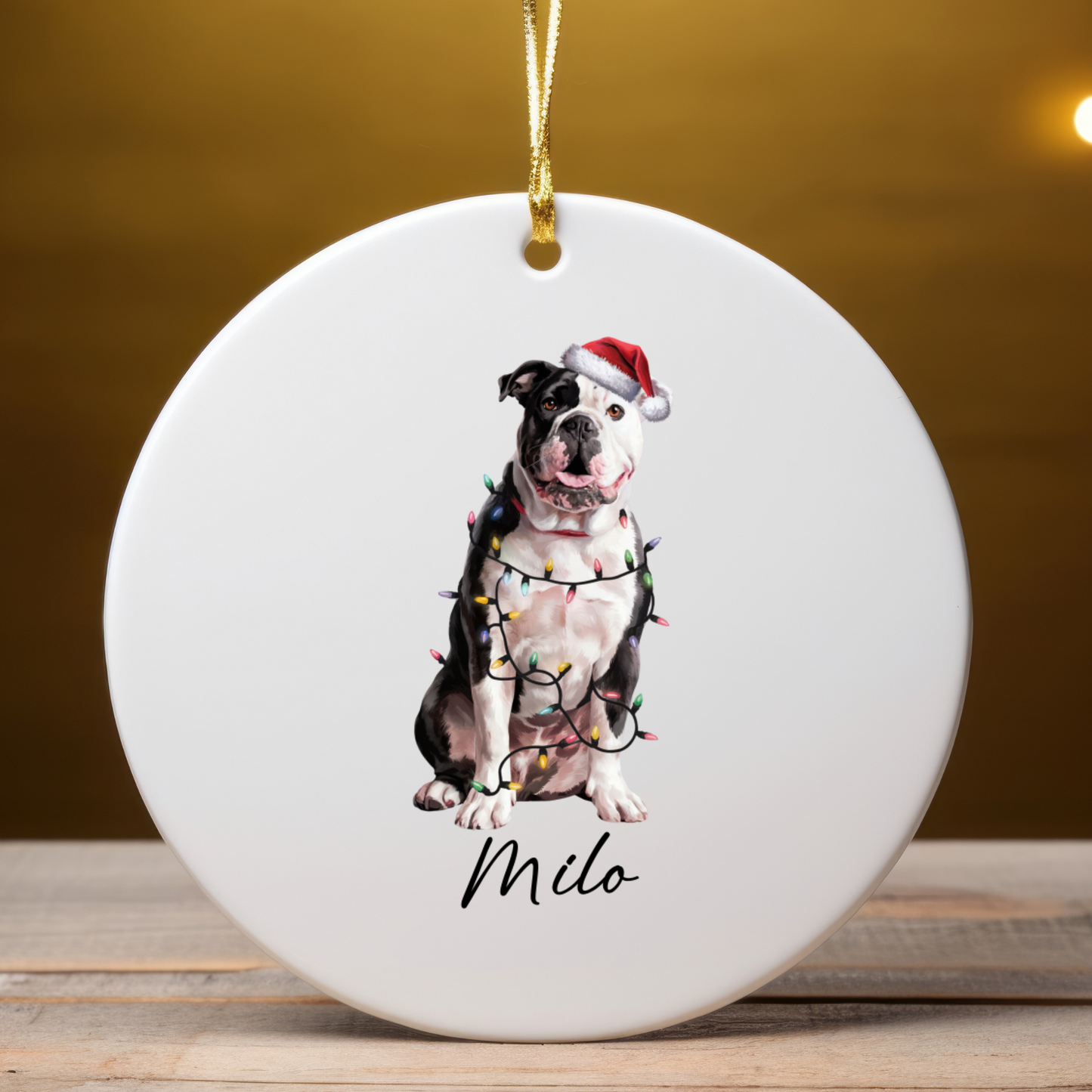 Personalized American Bulldog Christmas Ornament, Dog Name Holiday Decor