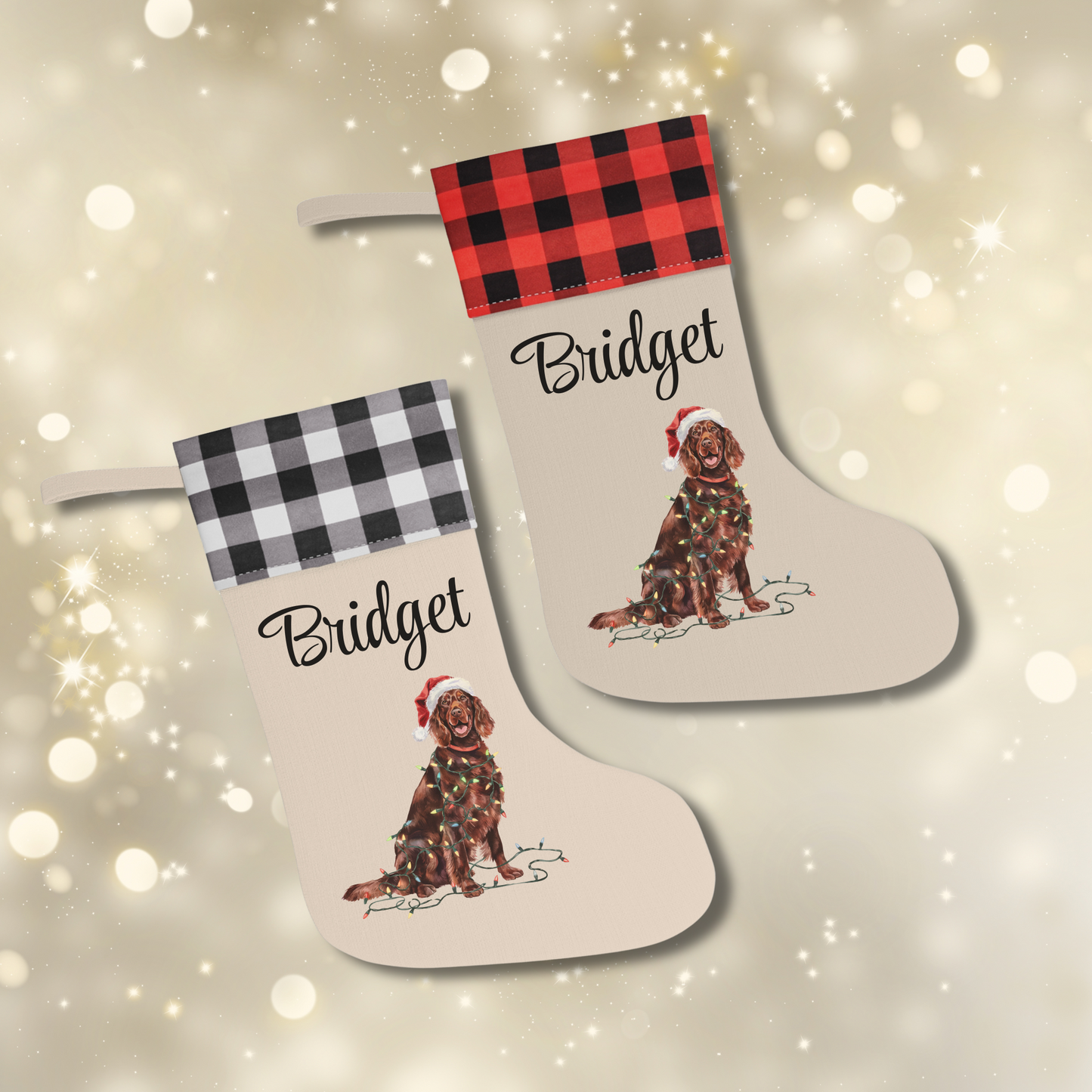 Personalized Irish Setter Christmas Stocking, Holiday Decor Gift for Pet Lovers