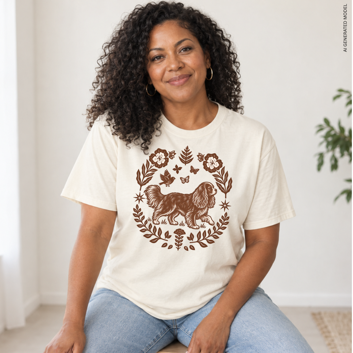 Ruby Cavalier Comfort Colors Shirt, Folk Art King Charles Spaniel Tee, Dog Gift