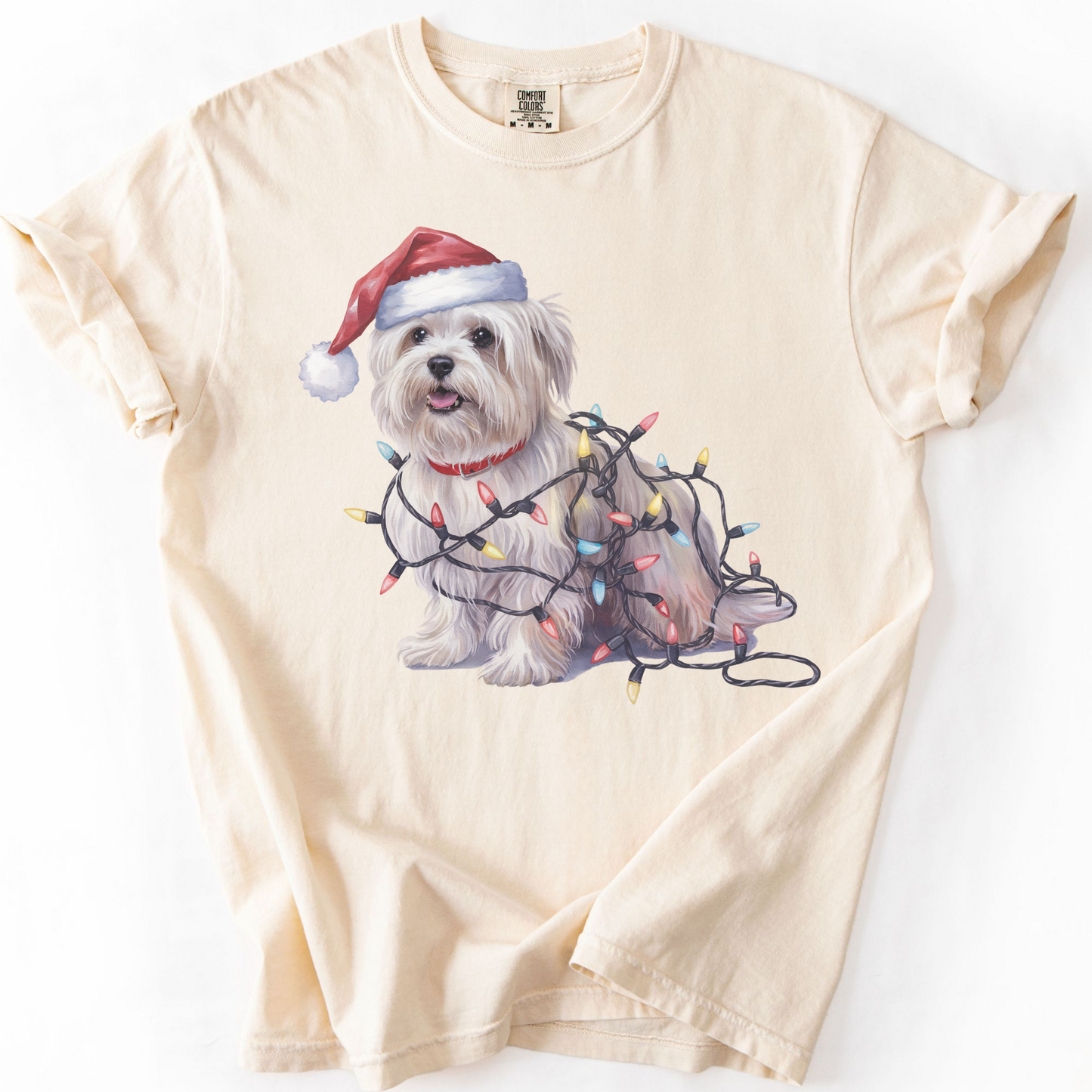 Maltese Christmas Lights Shirt, Festive Holiday Tee for Small Dog Lovers