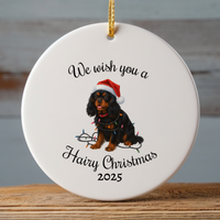 Load image into Gallery viewer, Black and Tan Cavalier King Charles Spaniel Ornament 2025, We Wish You a Hairy Christmas Ornament, Funny Dog Lover Gift, Pet Holiday
