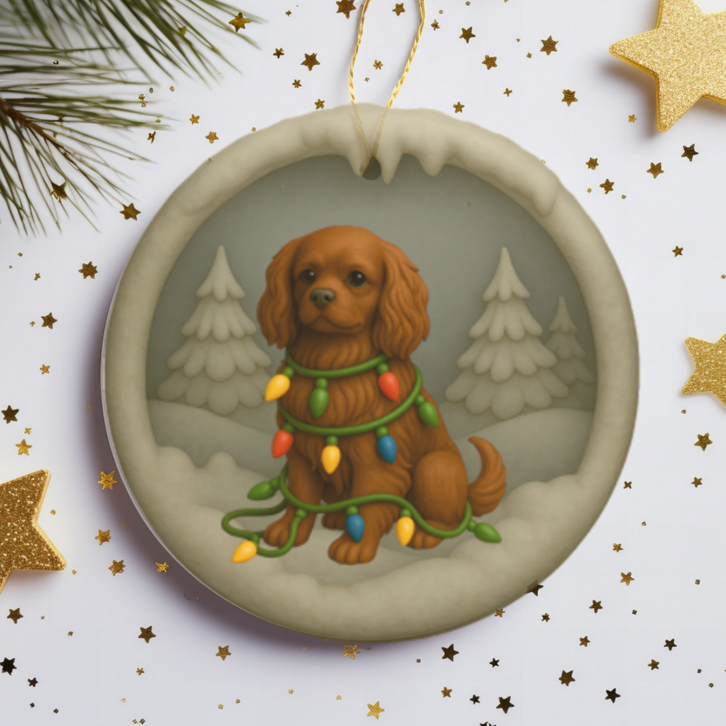 Personalized Ruby Cavalier King Charles Spaniel Christmas 3D Clay-Style Ornament