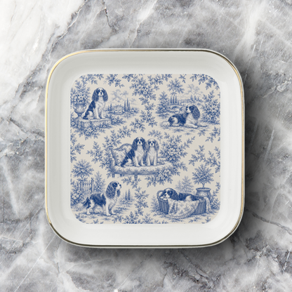 Cavalier Jewelry Dish, French Blue Toile Trinket Tray, Cavalier King Charles Spaniel Gift