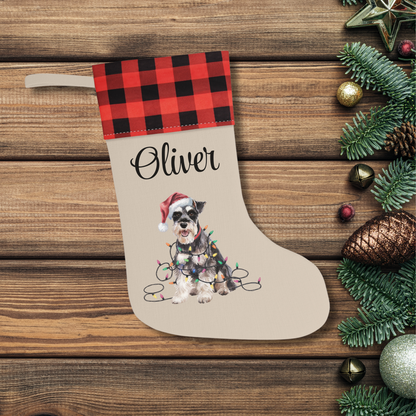 Personalized Schnauzer Christmas Stocking, Holiday Decor Gift for Pet Lovers