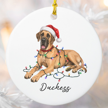 Personalized Fawn Great Dane Christmas Ornament, Festive Dog Keepsake