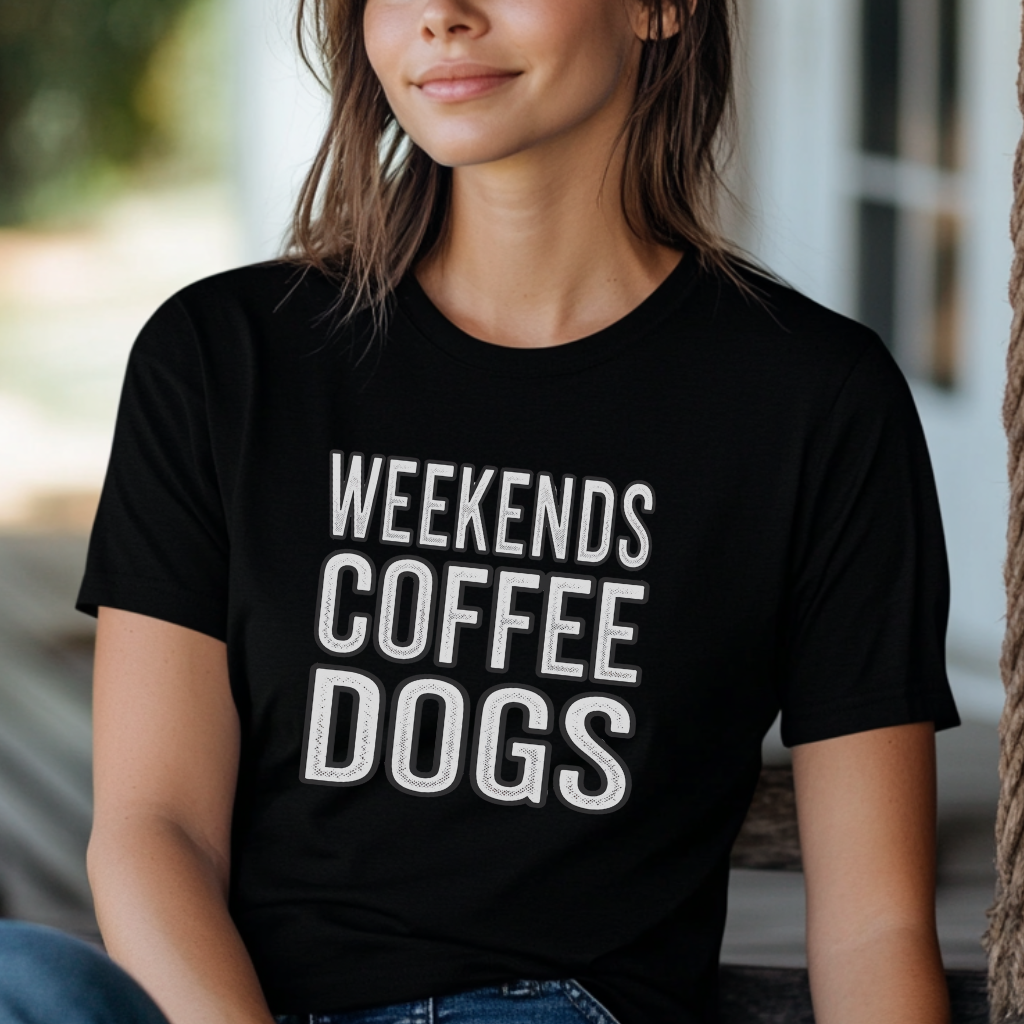 Weekends Coffee Dogs Shirt Dog Lover Gift Coffee and Dog T-Shirt Weekend Vibes Tee Cozy Dog Mom Shirt