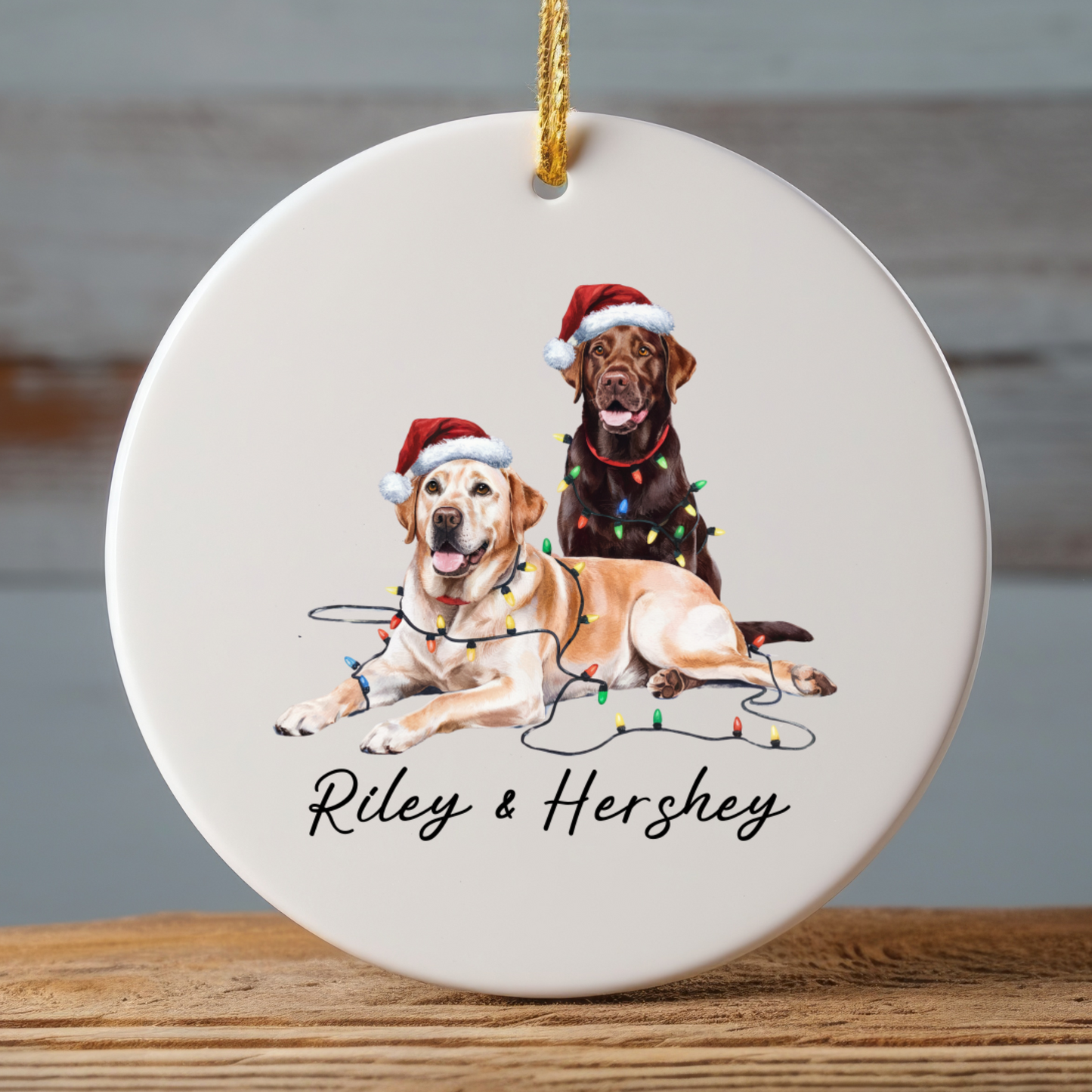 Chocolate and Yellow Labradors Ornament, Personalized Dog Christmas Decor