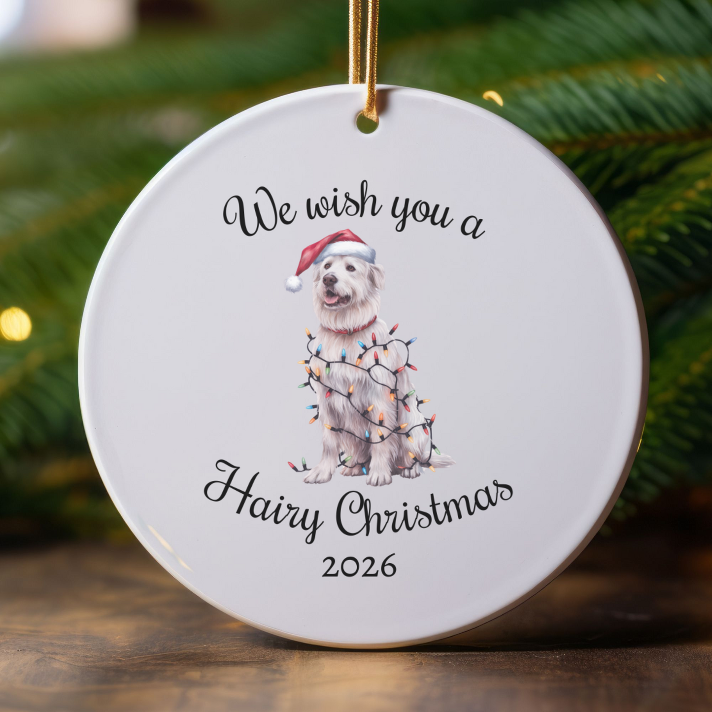 Christmas Kuvasz Ornament, Christmas Lights Dog Keepsake