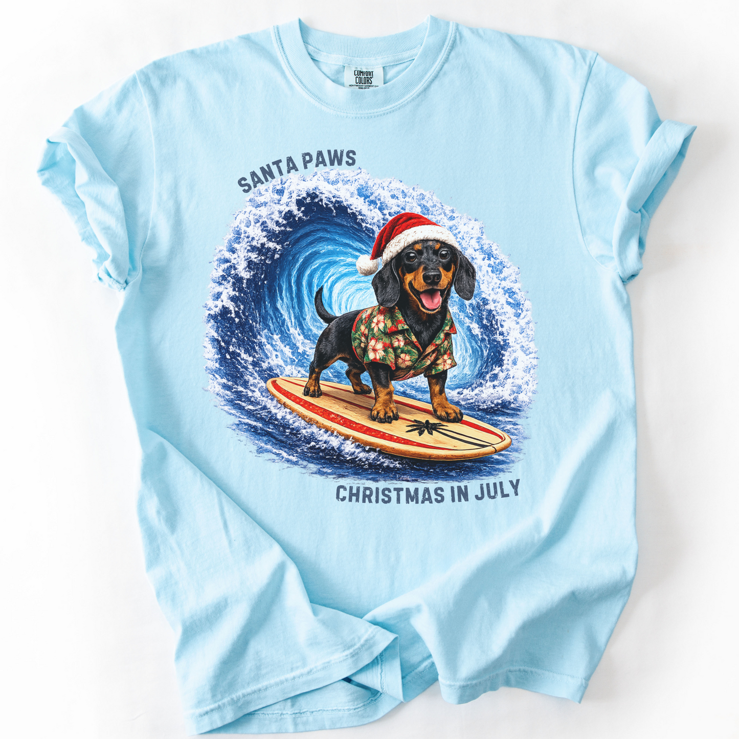 Christmas in July Gift for Dachshund Lovers, Santa Paws Beach Shirt
