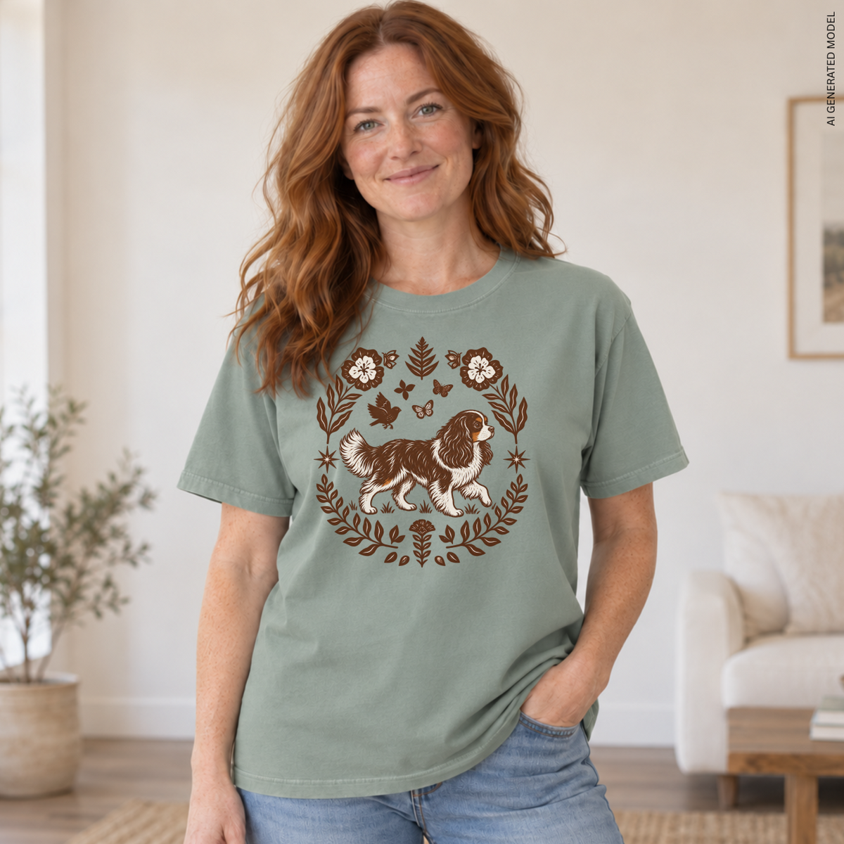 Tricolor Cavalier Comfort Colors Shirt, Folk Art King Charles Spaniel Tee, Dog Gift