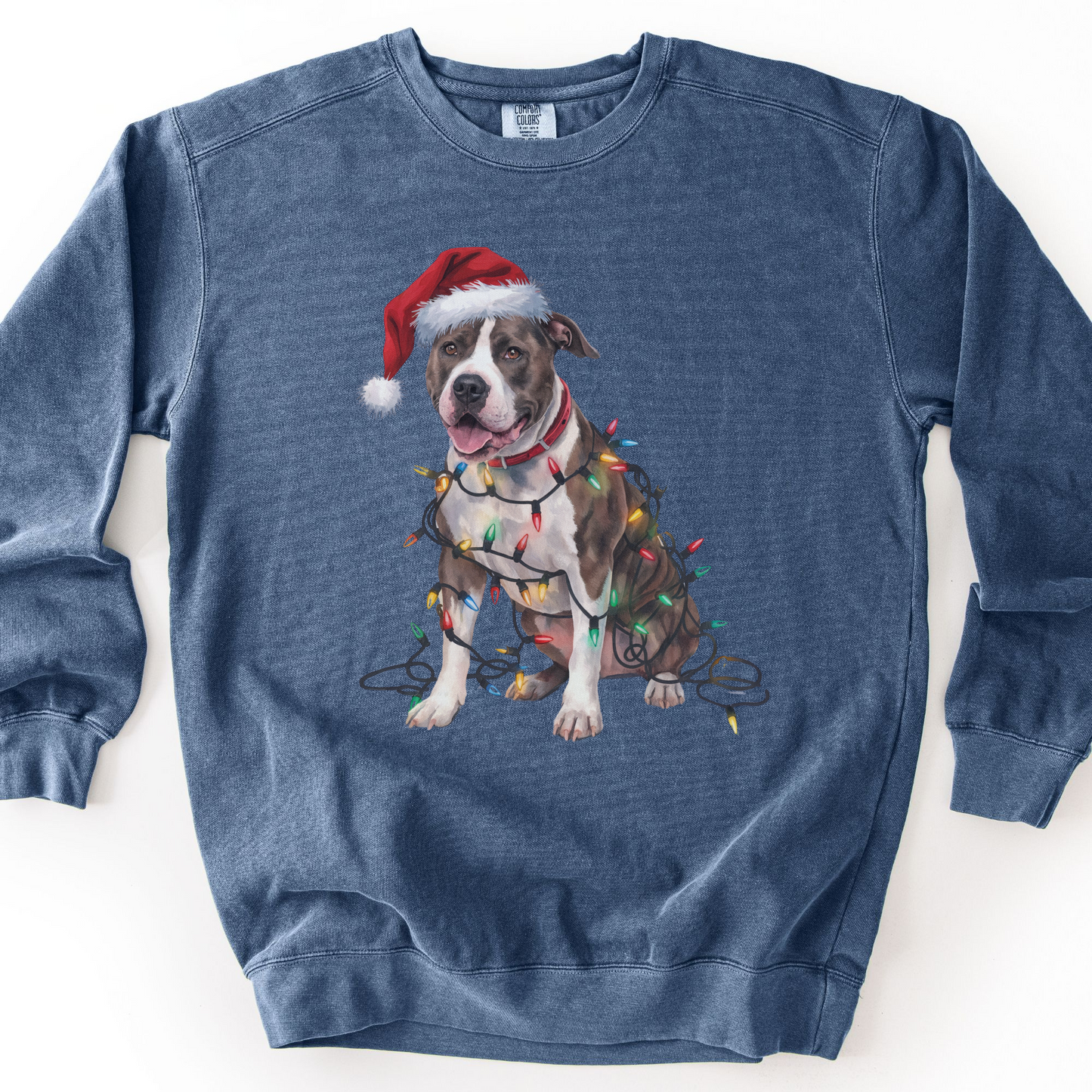 Christmas Pitbull Sweatshirt, Festive Lights Dog Sweater, Pitbull Mom Holiday Apparel