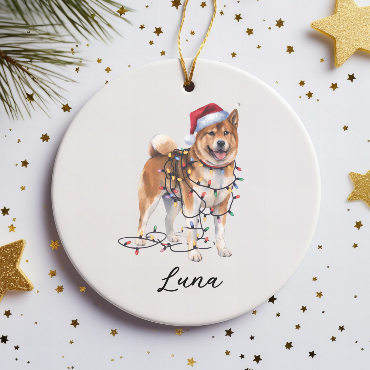 Personalized Akita Christmas Lights Ornament