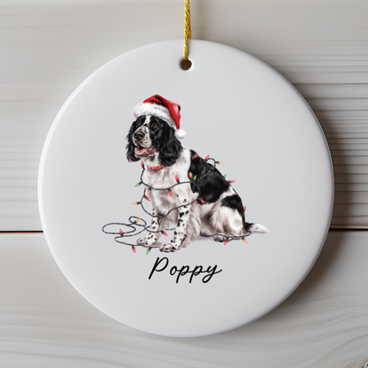 Personalized Black Springer Spaniel Ornament, Christmas Dog Decor