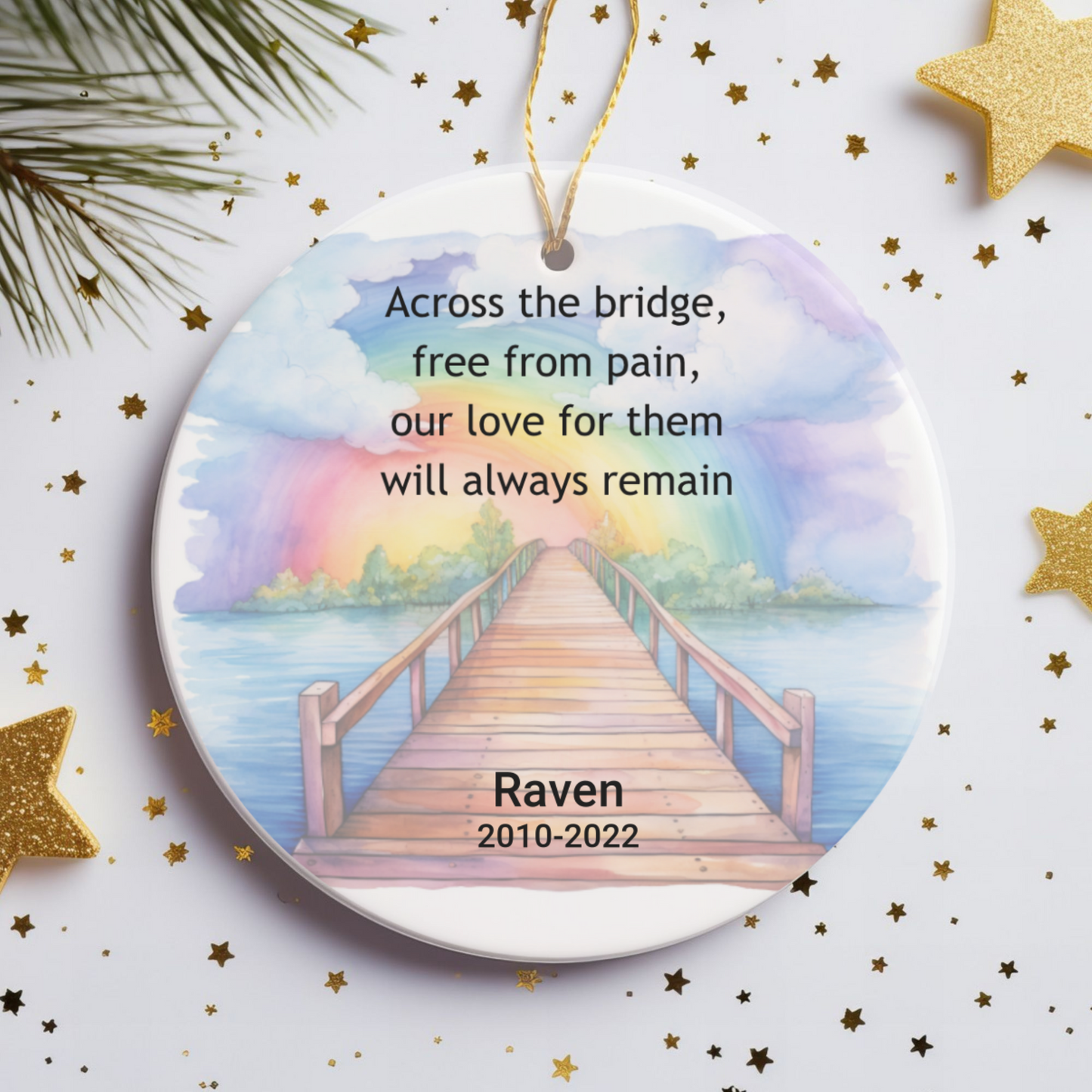 Pet Memorial Two-Sided Ornament, Rainbow Bridge Keepsake, Dog Cat Loss Sympathy Gift
