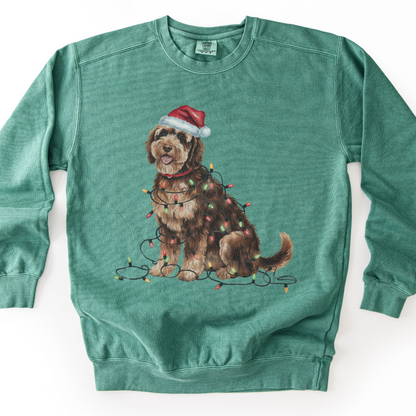 Portuguese Water Dog Christmas Sweatshirt, Holiday Lights Dog Sweater, PWD Mom Apparel