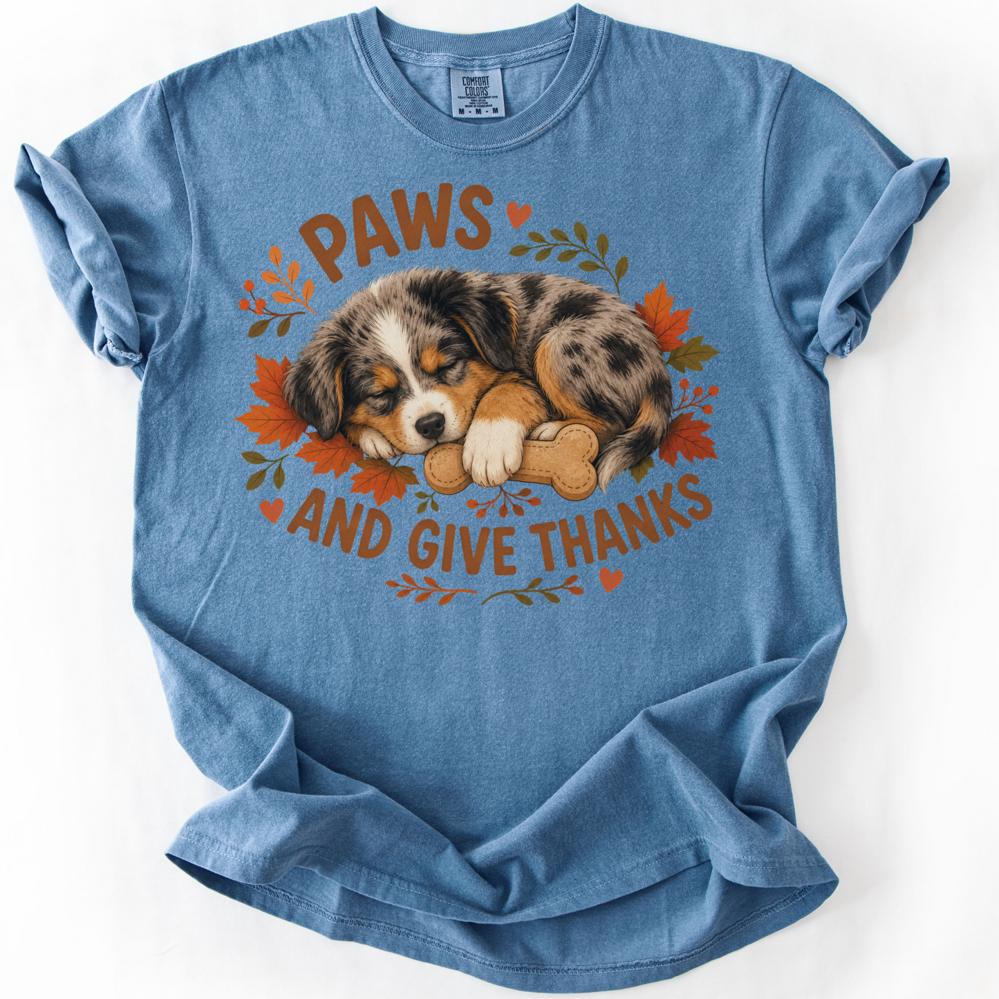 Australian Shepherd Fall Tee, Paws and Give Thanks Shirt, Thanksgiving Dog Lover Gift
