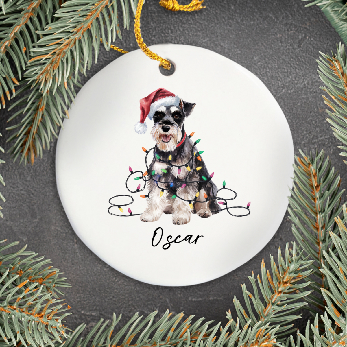 Personalized Schnauzer Ornament, Custom Dog Lover Gift, Holiday Keepsake, Christmas Tree Decoration, Ceramic Ornament, Pet Name Gift