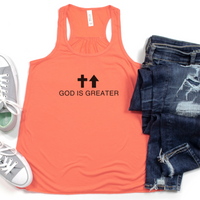 Load image into Gallery viewer, God Is Greater Shirt, Tank or Hoodie – Christian Apparel with Cross &amp; Arrow – Inspirational Faith-Based Gift for Women

