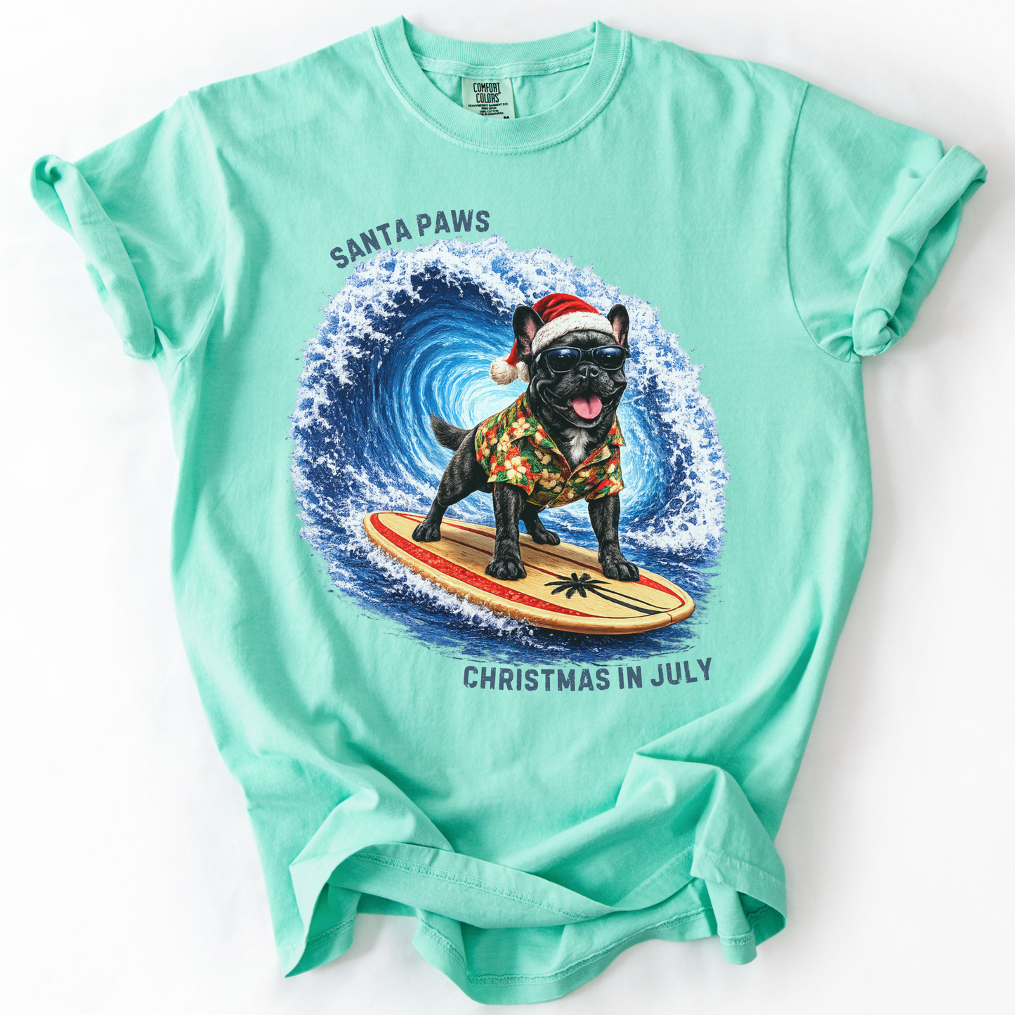 Christmas in July Gift for French Bulldog Lovers, Santa Paws Beach Shirt
