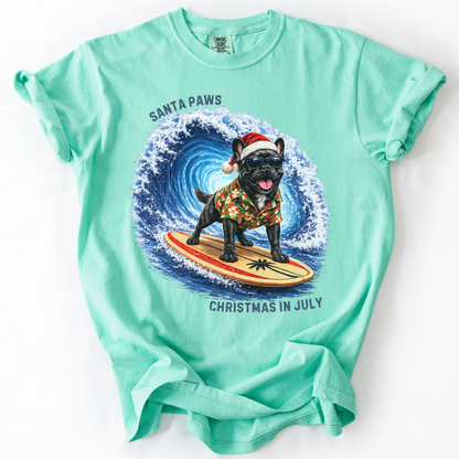 Christmas in July Gift for French Bulldog Lovers, Santa Paws Beach Shirt
