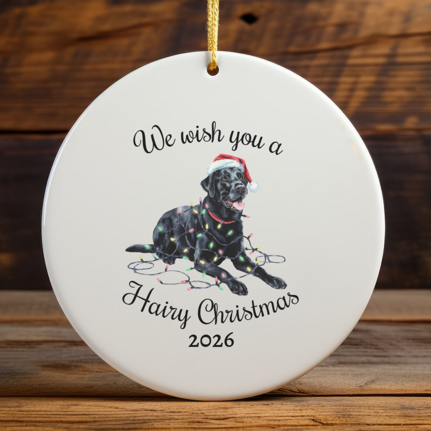 Christmas Black Labrador Ornament, Christmas Lights Dog Keepsake