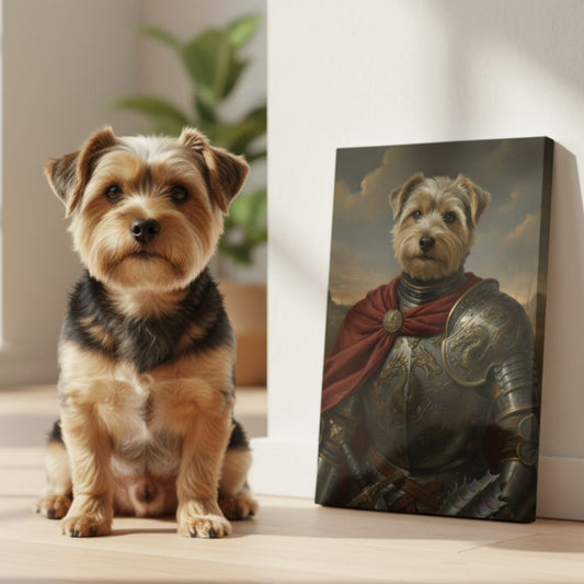 Personalized Dog Dragon Slayer Portrait, Custom Medieval Warrior Pet Canvas