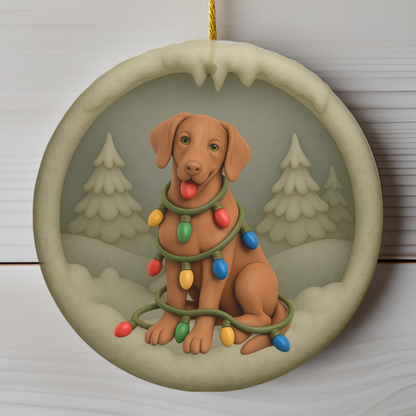 Vizsla Christmas Ornament, Personalized Vizsla Puppy with Holiday Lights, Custom Dog Lover Gift, Tree Decoration