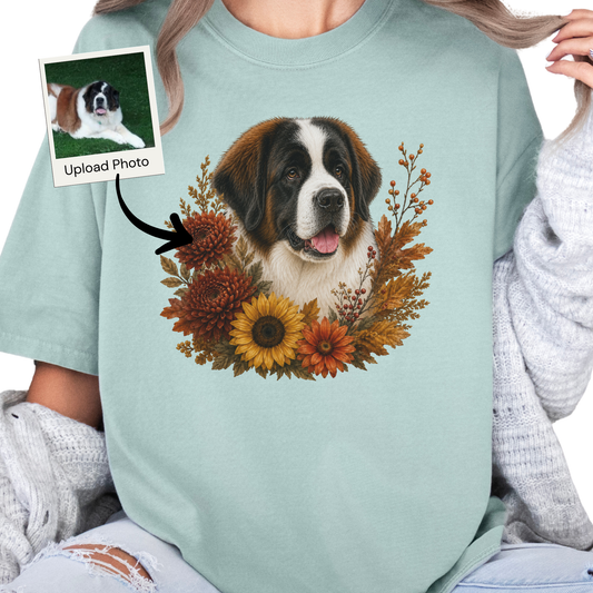 Personalized Dog Photo Fall Floral Shirt Custom Pet Comfort Colors Tee