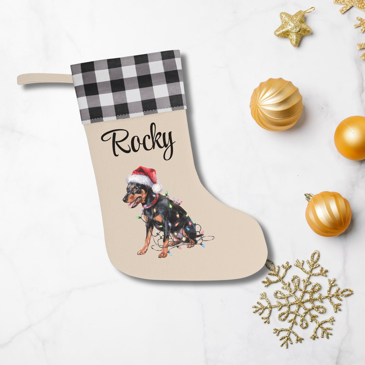 Personalized Miniature Pinscher Christmas Stocking, Holiday Decor Gift for Pet Lovers