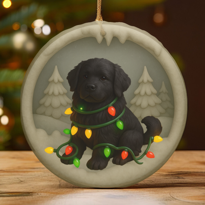 Personalized Black Newfoundland Christmas Ornament, 3D Clay-Style Dog Keepsake with Lights