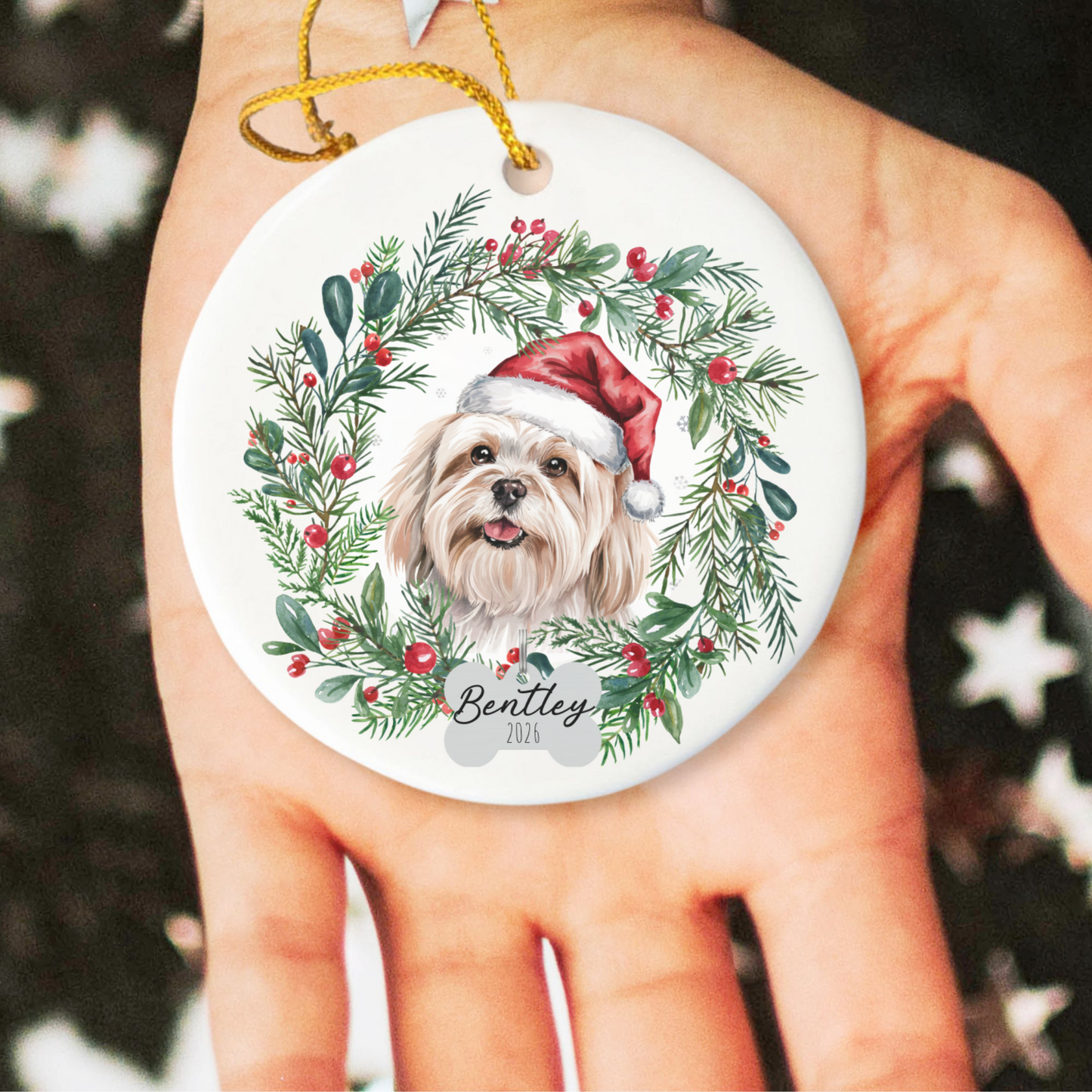Personalized Lhasa Apso Christmas Ornament, Custom Dog Ornament, Holiday Pet Keepsake, Unique Pet Lover Gift, Cute Dog Tree Decor