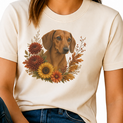 Red Dachshund Autumn Floral Shirt
