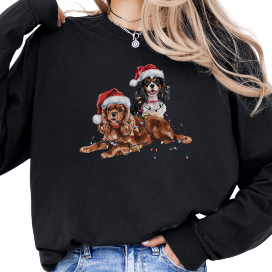 Cavalier King Charles Spaniels Christmas Lights Shirt, Funny Dog Lover Long Sleeve Holiday Top