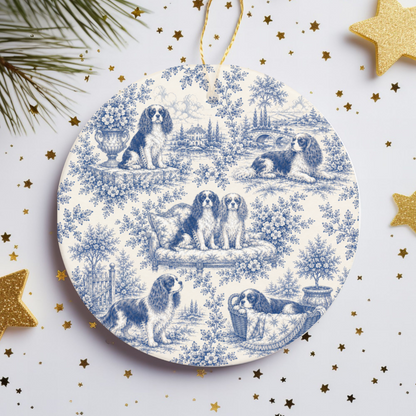 Cavalier French Blue Toile Dog Ornament