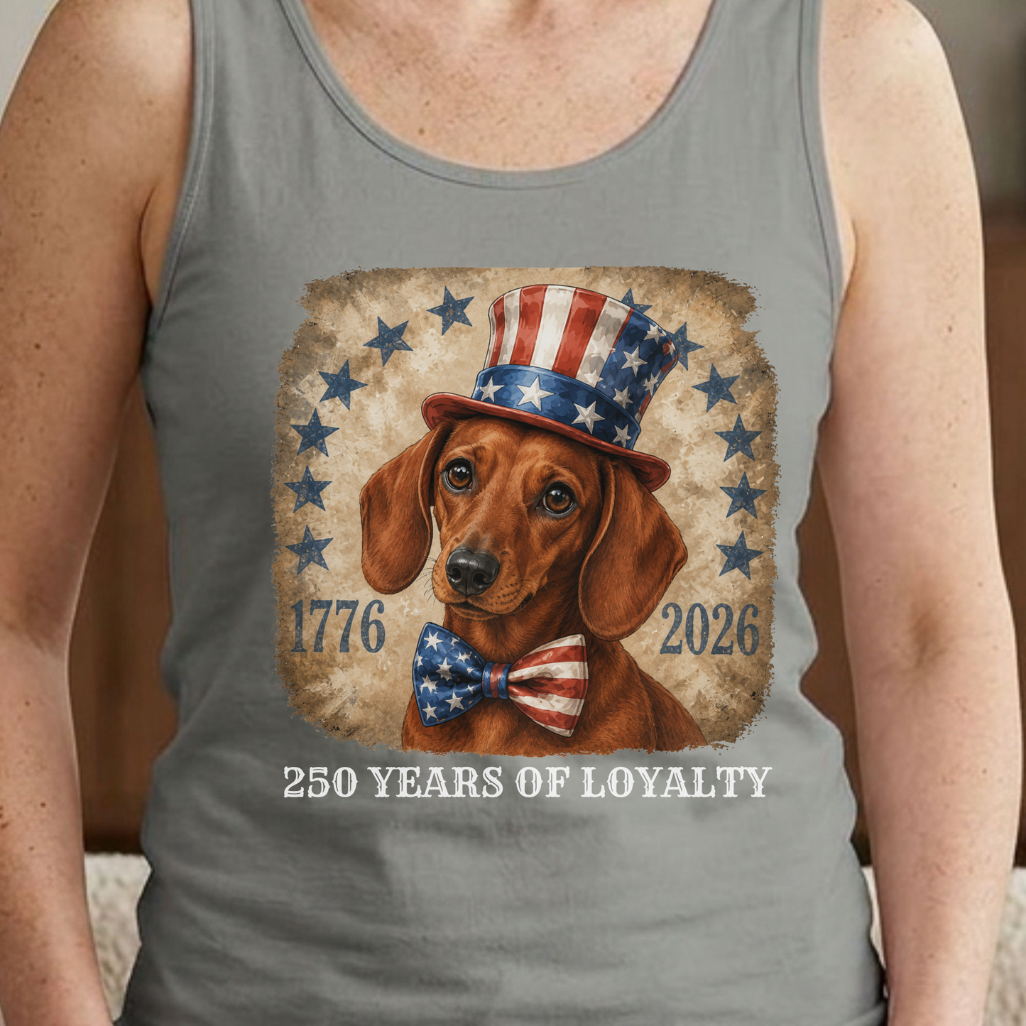 Red Dachshund Patriotic Tank Top, 250 Years of Loyalty