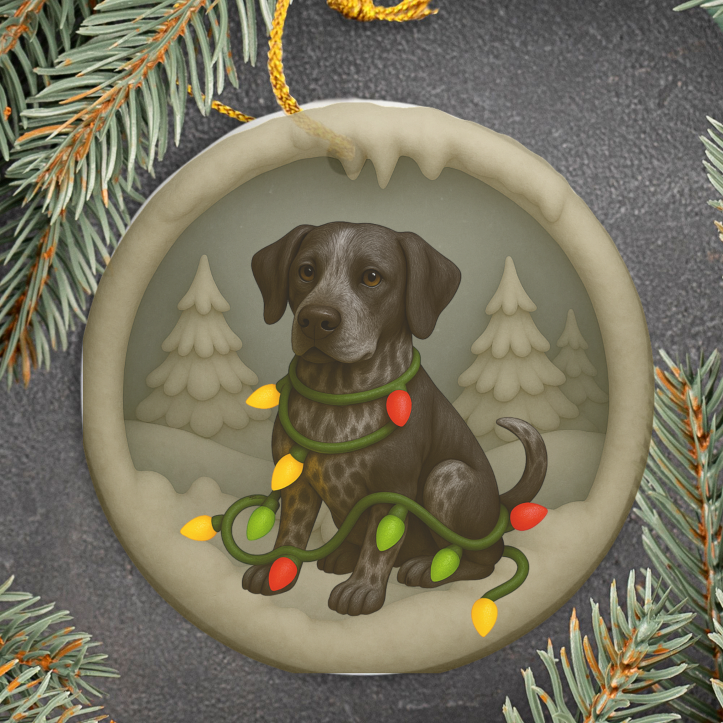 Personalized Black German Shorthaired Pointer Christmas Ornament, 3D Clay-Style Dog Keepsake with Lights