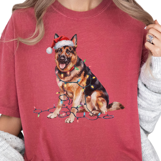 Christmas German Shepherd Shirt, Christmas Lights Dog Tee, Christmas Dog, Shepherd Mom Tee, Gift for Dog Lover, Shepherd Tee