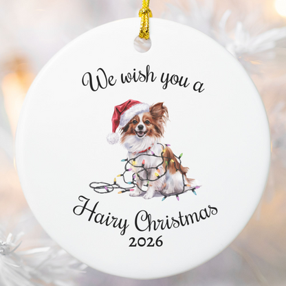 Christmas Papillon Ornament, Christmas Lights Dog Keepsake