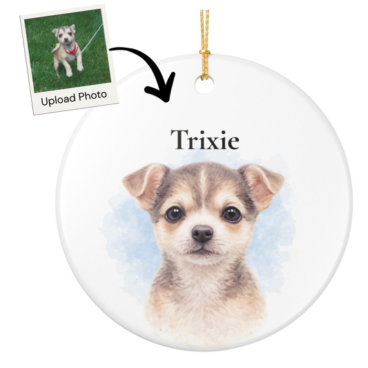 Personalized Watercolor Pet Ornament Custom Dog Cat Photo Christmas Gift