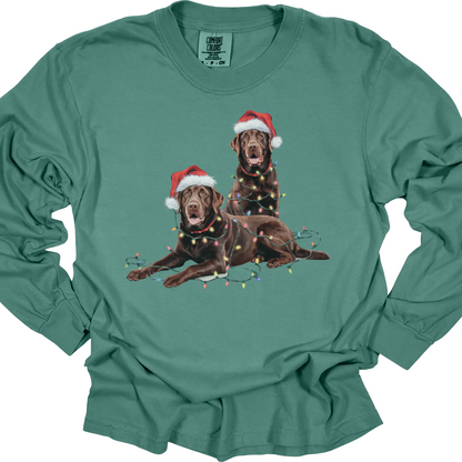 Chocolate Lab Christmas Lights Long Sleeve Shirt, Dog Lover Gift