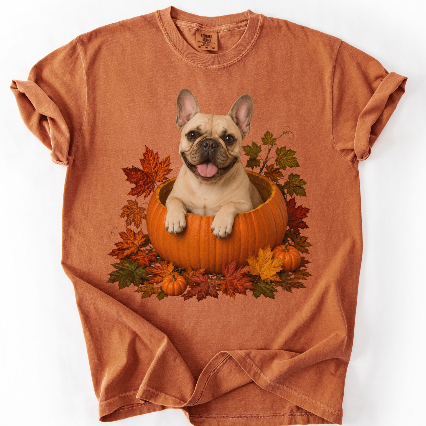 Fawn French Bulldog in Pumpkin Fall Shirt, Cute Autumn Dog Tee for Frenchie Lovers