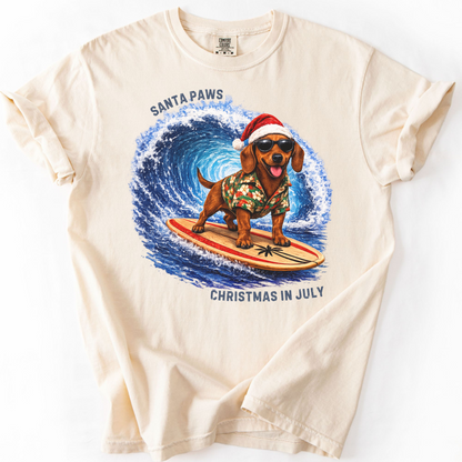 Christmas in July Gift for Dachshund Lovers, Santa Paws Beach Shirt