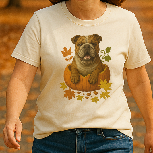 Bulldog Pumpkin Fall T-Shirt, Cute Autumn Dog Lover Tee & Thanksgiving Gift