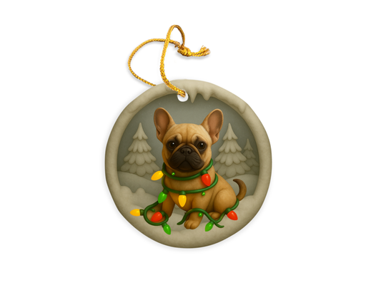 Personalized French Bulldog Christmas Ornament, Custom Frenchie with Holiday Lights Keepsake