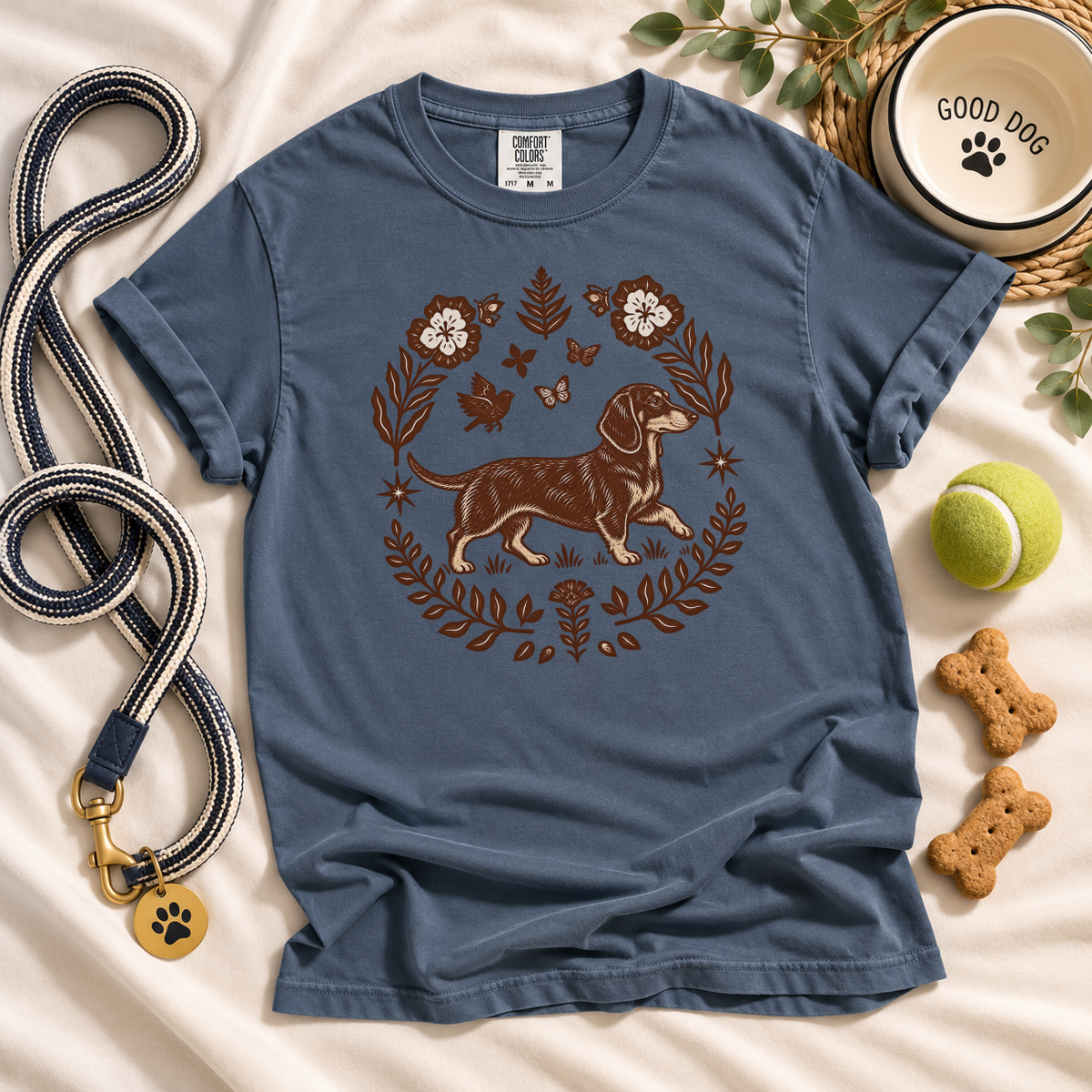 Black and Tan Dachshund Comfort Colors Shirt, Folk Art Doxie Tee, Wiener Dog Gift